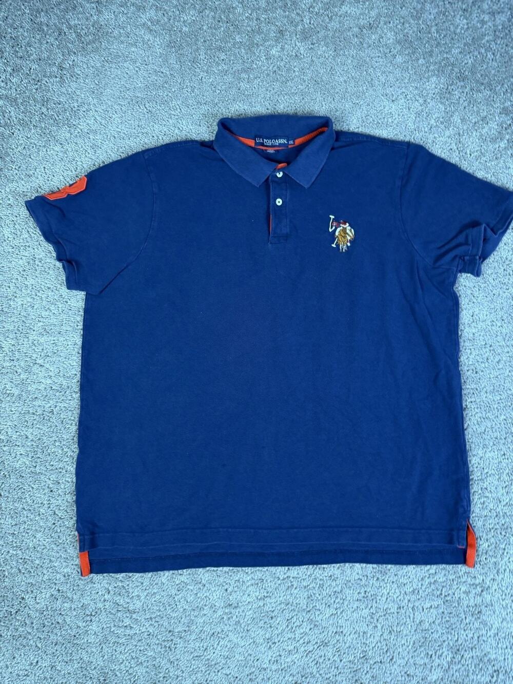 U.S. Polo Assn. Polo Shirt Mens 2XL Blue Big Pony Short Sleeve 100% Cotton Logo